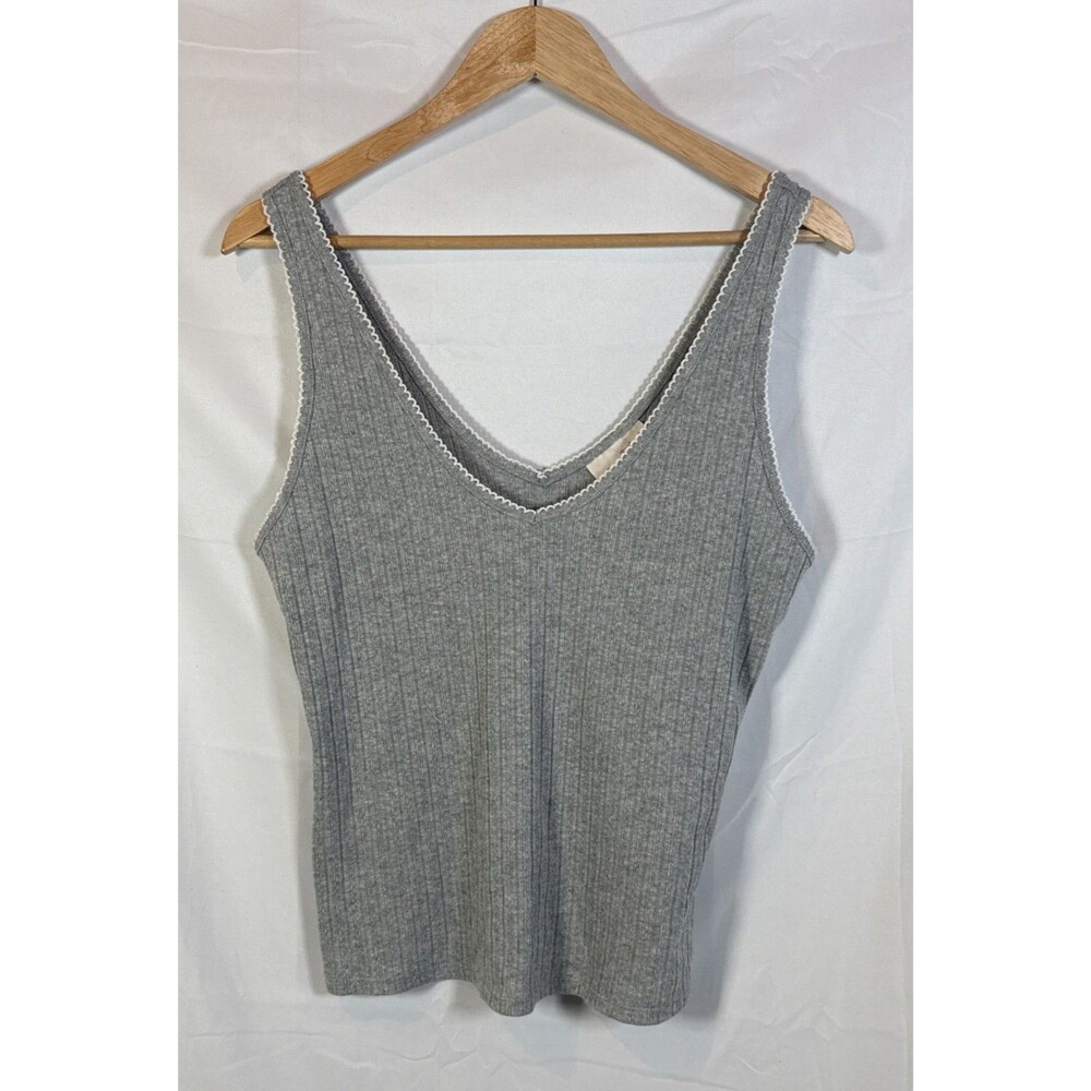 Universal Threads Women’s Gray Lace Trim Pointelle Tank Top Shirt Size Large